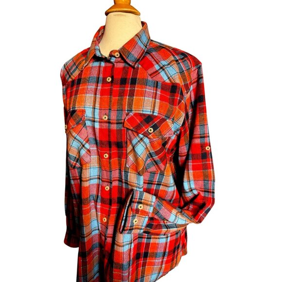 Designed In Italy Blue Plaid Button Up Size 2XL Woman's Flannel western shirt - Picture 2 of 16